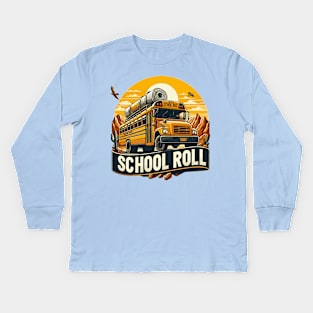 School Bus On An Adventurous Road Trip, School Roll Kids Long Sleeve T-Shirt